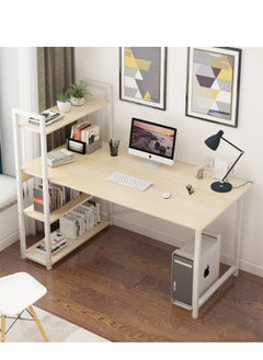 Buy Computer Desk with 4 Tiers Bookshelf Space Saving Study Writing Table Beige in Saudi Arabia