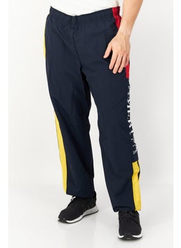 Buy Men Colorblock Track Pants, Navy/Yellow/Red in UAE