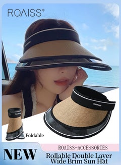Buy Double Layer Wide Brim Sun Hat for Women Rollable Empty Top UPF50+ Sun Protection Outdoor Sports Cycling Beach Sun Cap Adjustable Size in UAE