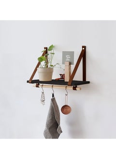 Buy PU Brown Leather Strap Wall Floating Shelf Black in Egypt