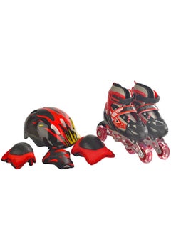 اشتري Adjustable Roller Skates Light Up Wheels Helmet & Guards Professional Inline Skating Shoes Lighting Wheel Comfort Skate Shoes - Size M 34-37 (Red) في السعودية