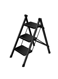 اشتري 3 Step Ladder,Lightweight Folding Step Stool with Anti-Slip Pedal, Portable Sturdy Steel Ladder for Adults, Multi Purpose Folding Ladder for Home Kitchen Office, Space Saving, Black في الامارات