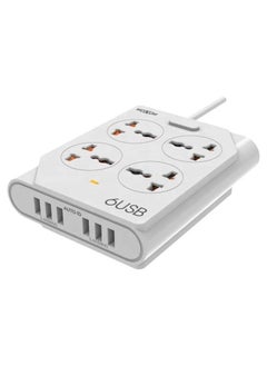 Buy KH-63 4 Power Socket With 6 USB Extension White in UAE