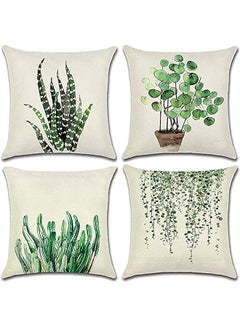 Buy Pillows Set Of 4 Decorative Throw Pillow Covers 45 X 45 Cm Green Leaf Waterproof Cushion Covers Outdoor Cushion Cover Decorative Couch Pillows in Saudi Arabia
