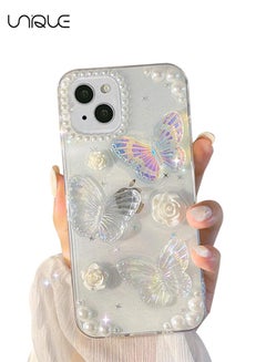 Buy Compatible with iPhone 15 Clear Case 3D Butterfly with Aesthetic Rose Floral  Shiny Girly Phone Case for Women Girls Soft TPU Cover,Clear in UAE