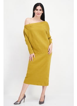 Buy Women Plus Size Textured Sweater Dress, Olive in UAE