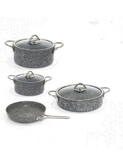 Buy 7-Piece Granite Embossed Aluminum Cookware Pots And Pans Set With Perfect Design, Gray in Saudi Arabia
