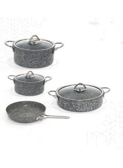 Buy 7-Piece Granite Embossed Aluminum Cookware Pots And Pans Set With Perfect Design, Gray in Saudi Arabia