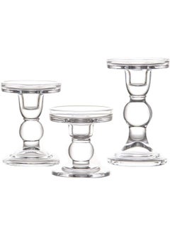 اشتري 3-Piece Clear Crystal Candle Holder for Pillar Taper Candle and Tealight في السعودية