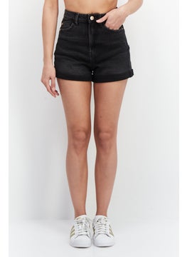 اشتري Women Distressed Cuffed He Denim Shorts, Washed Black في الامارات