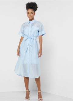 Buy Belted Button Down Shirt Dress in UAE