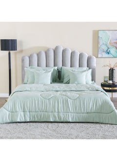 اشتري KL Satin Stripe 10-Piece King Comforter Set 240x260 Cm Sage في الامارات