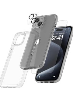 Buy 3-in-1 iPhone 13 Case | 6.1-Inch Cover with 1 Tempered Glass Screen Protector and 1 Camera Lens Protector, Non-Yellowing Clear Shockproof Bumper Phone Cover in UAE