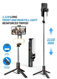 Buy 43.7“Selfie Stick Tripod, Extendable Tripod with Rechargeable Bluetooth Remote,Removable fill light， Compatible with iPhone and Android Smartphones, Perfect for Travel, Vlog, Video and Photo, Black in UAE