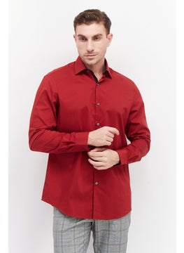 Buy Men Regular Fit Long Sleeve Plain Dress Shirt, Red in UAE