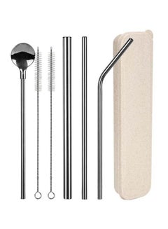 Buy 6pcs/set Reusable Drinking Straw 304 Stainless Steel Straws Straight Bent Metal Straw with Cleaner Brush Pouch Wholesale in Egypt