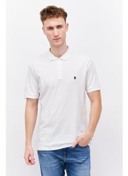 اشتري Men Regular Fit Short Sleeve Brand Logo Polo Short, White في الامارات