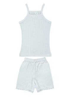 Buy Camisole And Short Underwear Girls Set Perforated Cotton 100% White in UAE