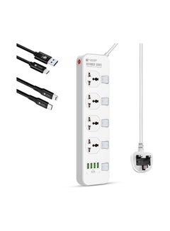 Buy Power Extension Cord 17W with 4 AC Outlets and 4USB Outlets with 2M Extension cable and Surge Protection Power Strip in UAE