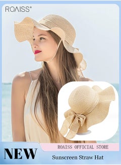 Buy Women's Fashion Sunshade Hat Lace Hollow Woven Big Brim Beach Hat Ruffle Design Foldable Flower Woven Fisherman Hat in UAE