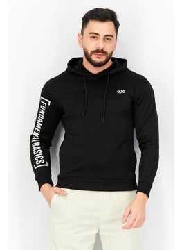 اشتري Men Hooded Graphic Print Long Sleeve Sweatshirt, Black في الامارات