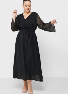 Buy Dobby Flared Sleeve Fit & Flare Dress in Saudi Arabia