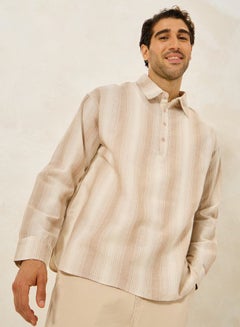 Buy Premium Cotton Striped Half Placket Relaxed Shirt in Saudi Arabia