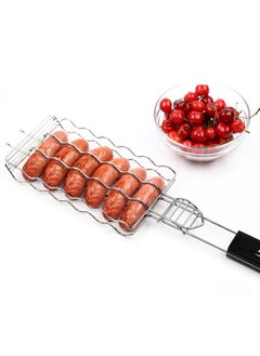 Buy Stainless Steel Grilling Basket BBQ Grill Folding Sausage Grilling Basket Portable Outdoor Camping BBQ Grill Basket for Sausage, Fish, Shrimp, Meat, Vegetables BBQ Griller Cooking Accessories in UAE