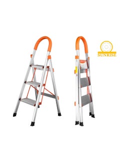 اشتري 3 Steps Ladder Aluminum Folding Step Stool With Anti Slip Sturdy And Wide Pedal Lightweight Portable Multi Use Step Ladder For Home And Kitchen Use Space Saving في الامارات