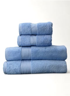 Buy 4-Piece 100% Cotton 550 GSM Quick Dry Highly Absorbent Thick Hand Soft Hotel Quality For BathTowel Set 85x170cm Blue in Saudi Arabia