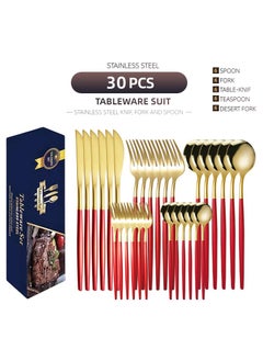 اشتري 30-Piece Knife Fork Spoon Full Set Gold/Red في السعودية