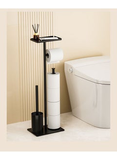 Buy Toilet Paper Holder with Toilet Brush/Top Storage,Freestanding Toilet Paper Holder,Stores 4 Rolls of Spare Toilet Paper,For Home/Apartment(Black) in Saudi Arabia