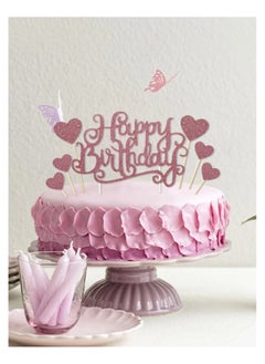 Buy Decorative Sticks and Decorations for cake decoration for birthdays and parties with the phrase “Happy Birthday” in bright colors with heart-shaped sticks, 7 pieces in Saudi Arabia