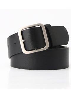 Buy Vintage Simple Versatile Square Button PU Leather Belt 105cm Black in UAE