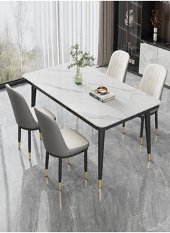 Buy Modern Multipurpose Industrial Standard Rectangle Sintered Stone Dining Table and 4 Concave Curve Chair Set for Kitchen Restroom Metal and Marble 120 x 60 x 75 and 40 x 42 x 86 Centimeter in UAE