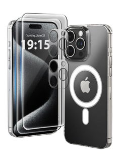 اشتري "ELTRAZONE iPhone 15 Pro Max 5-in-1 Case – Clear, MagSafe-Compatible, Shockproof with Air-Guard Corners, Includes 2x Screen Protectors & 2x Camera Lens Protectors" في الامارات