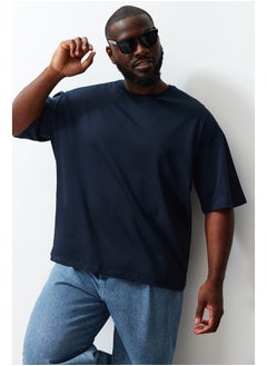 Buy Plus Size Navy Blue Oversize Comfortable Basic 100% Cotton T-Shirt TMNSS23TS00139 in Egypt