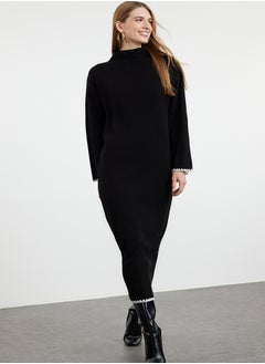 Buy Black Stitching Detailed Long Knitwear Dress TCTAW25EB00001 in Egypt