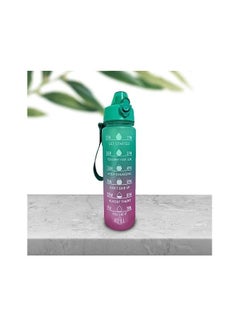 اشتري hanso Sports Water Bottle, BPA Free Leak-proof Motivational Water Bottle for Travel, Fitness, Outdoor Sports, Home, School, Gym, Yoga, Office, 1 Liter, (Green & Pink) في مصر