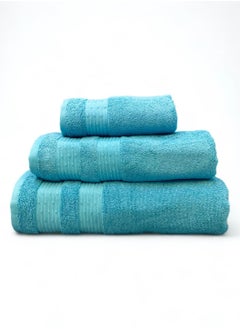 Buy 3 Pcs Luxurious And Soft Beach Towel Set 600GSM Bath Sheet (80x160cm) Bath Towel (70x140cm) Face Towel (50x90cm) Set Of 3 - Blue in Saudi Arabia