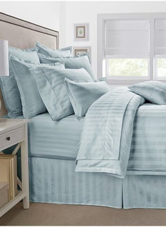 Buy Hotel Bed Duvet Set 100% Cotton Full 4 Piece Damask Blue in Saudi Arabia