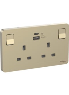 اشتري Schneider Electric Switched socket with USB charger, Avataron, 21W type A+C, 2 gang, 13A, wood - E83T25ACUSB_WD_G12 في الامارات