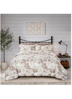 اشتري 6-Pcs Printed Duvet Set King Size Luxury Bedding Set For All Season With Abstract Design Zipper Closure Duvet Cover And Corner Ties,Tan في السعودية