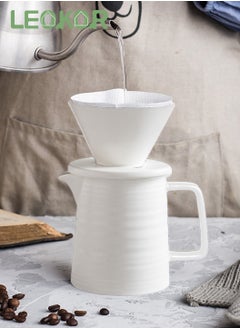 Buy V60 Pour Over Coffee Maker Coffee Server with Glass Coffee Drip Set Coffee Filter 1-2 Cup Home Filter Coffee Maker 500ML White in Saudi Arabia