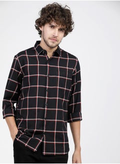 Buy Windowpane Checked Chest Pocket Slim Fit Shirt in Saudi Arabia