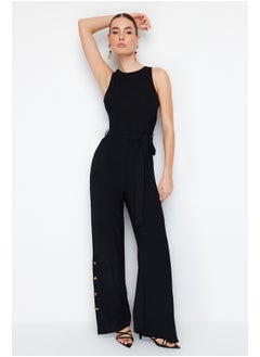 Buy Black Belted Snap Detailed Wide Leg Maxi Woven Jumpsuit TWOSS23TU00115 in Egypt