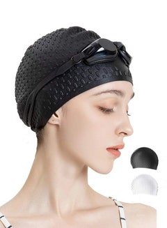 Buy 2 Pack Swimming Bubble Cap For Men Women, Long Hair Swim Cap Silicone Swim Cap For Swimming Pool in UAE