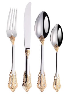 اشتري Gorgeous Cutlery Set Part Gold Knife Fork Spoon Stainless Steel Flatware Silverware 24 Pieces Tableware Service for 6 Packed in a Gift Box Dishwasher Safe Antipasto Cappuccino في السعودية