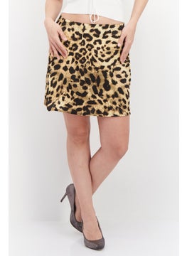 اشتري Women Animal Print Mini Skirt, Black/Beige في الامارات