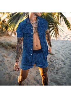 Buy Men's Shirt Casual Loose Shorts Beach Suit in Saudi Arabia